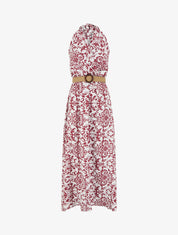Robe longue dos nu à imprimé arabesque - Bordeaux - 1
