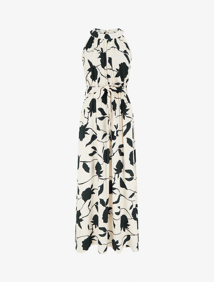 Robe longue élastiquée imprimé floral - Noir - 1