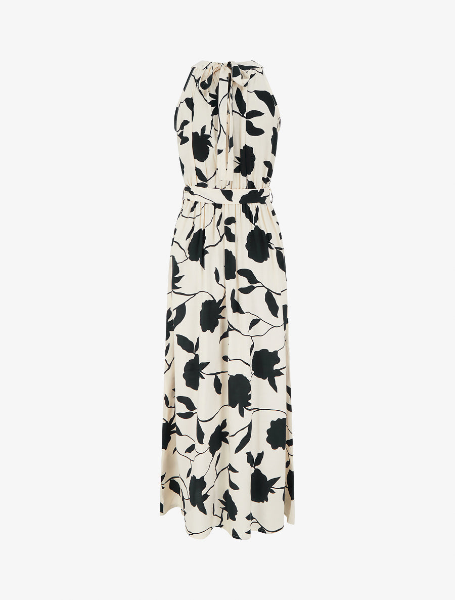 Robe longue élastiquée imprimé floral - Noir - 2