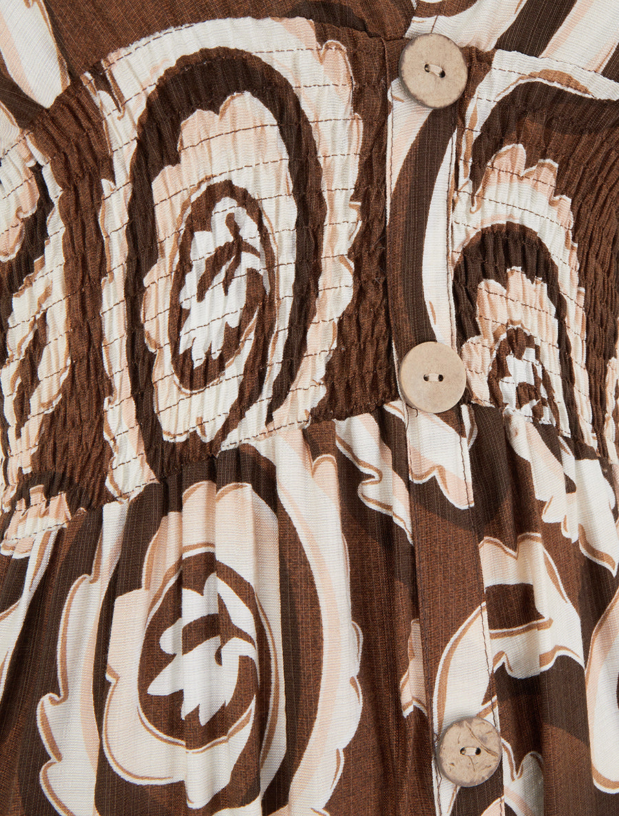 Robe longue manches courtes imprimé cachemire stylisé - Marron - 3