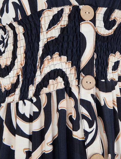 Robe longue manches courtes imprimé cachemire stylisé - Marine - 3