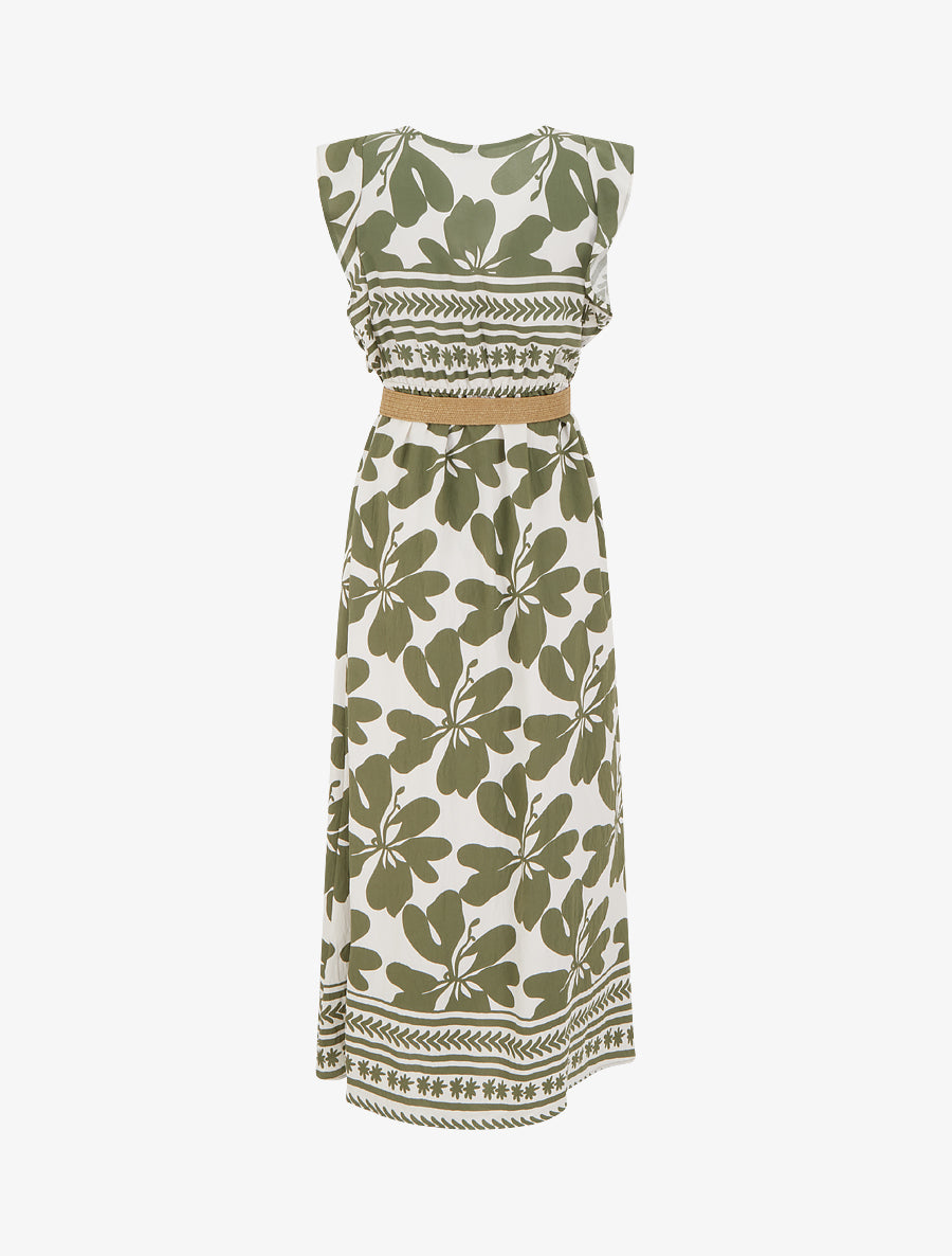 Robe longue imprimé grandes fleurs à col cache-coeur - Kaki - 2