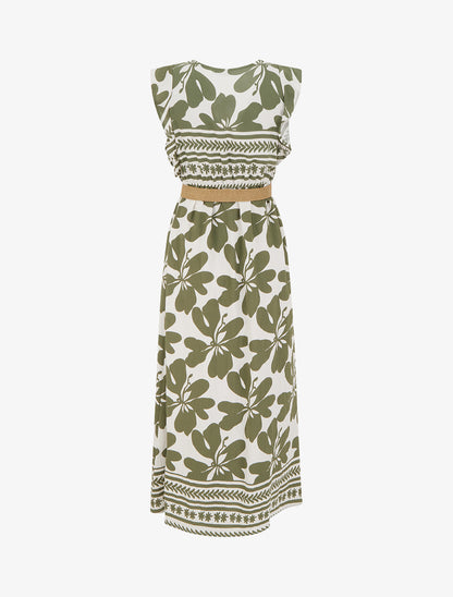 Robe longue imprimé grandes fleurs à col cache-coeur - Kaki - 2