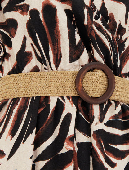 Robe longue imprimé fantaisie à col cache-coeur - Marron - 3