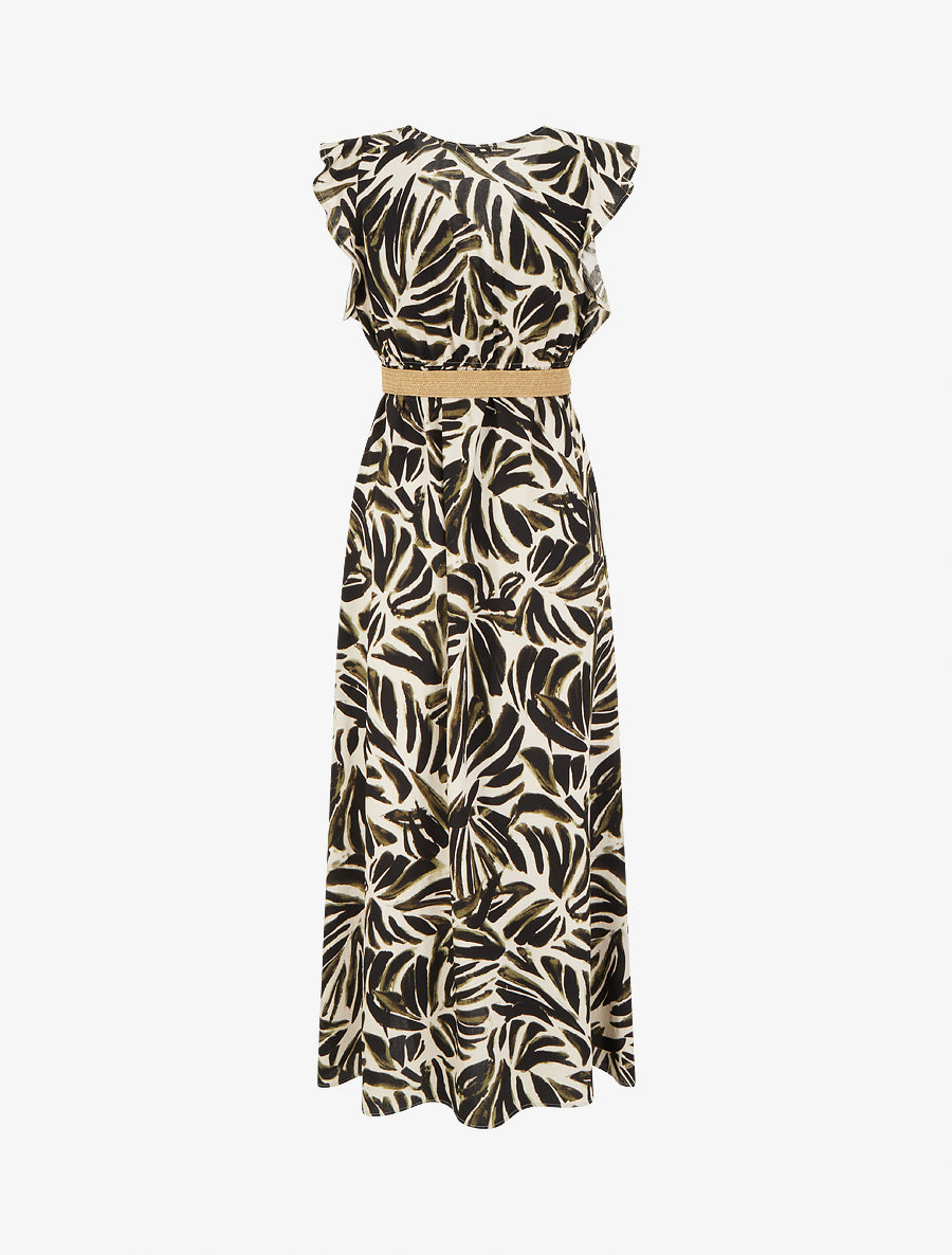 Robe longue imprimé fantaisie à col cache-coeur - Kaki - 2