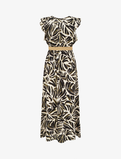 Robe longue imprimé fantaisie à col cache-coeur - Kaki - 2