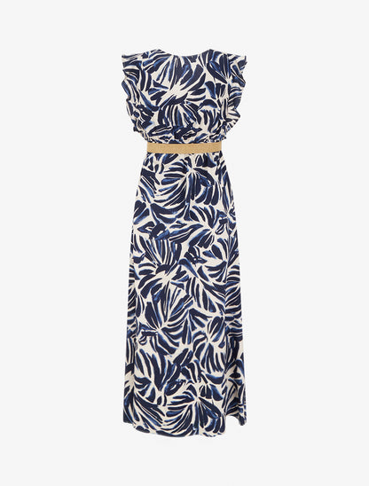 Robe longue imprimé fantaisie à col cache-coeur - Marine - 2