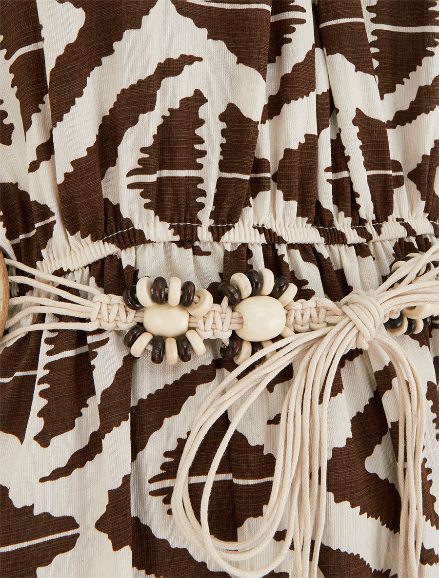 Robe longue à col américain imprimé graphique - Marron - 3