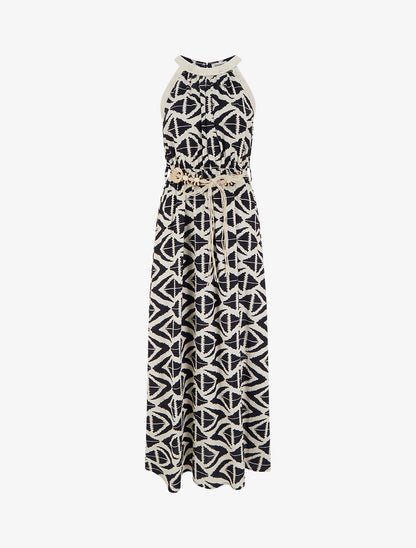 Robe longue à col américain imprimé graphique - Marine - 1