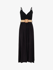 Robe longue unie à buste en dentelle - Noir - 1