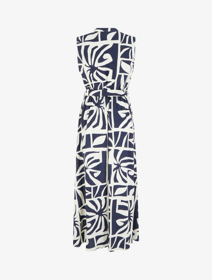 Robe longue imprimé stylisé à boutons décoratifs - Marine - 2