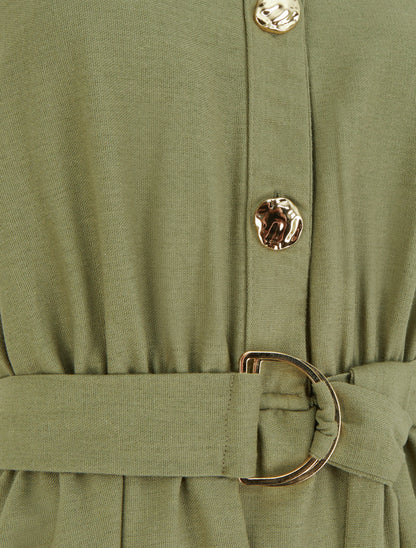 Robe longue unie effet lin - Kaki - 3