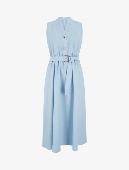 Robe longue unie effet lin - Bleu ciel - 1