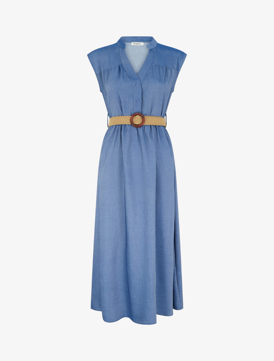 Robe longue sans manches à col boutonné - Bleu foncé - 1