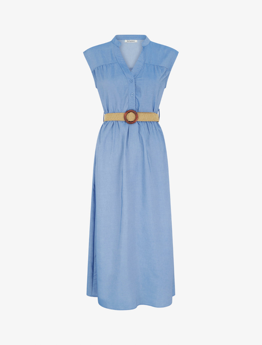 Robe longue sans manches à col boutonné - Bleu clair - 1