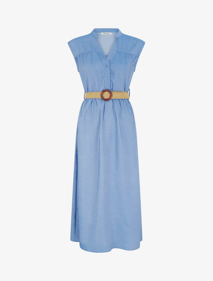 Robe longue sans manches à col boutonné - Bleu clair - 1