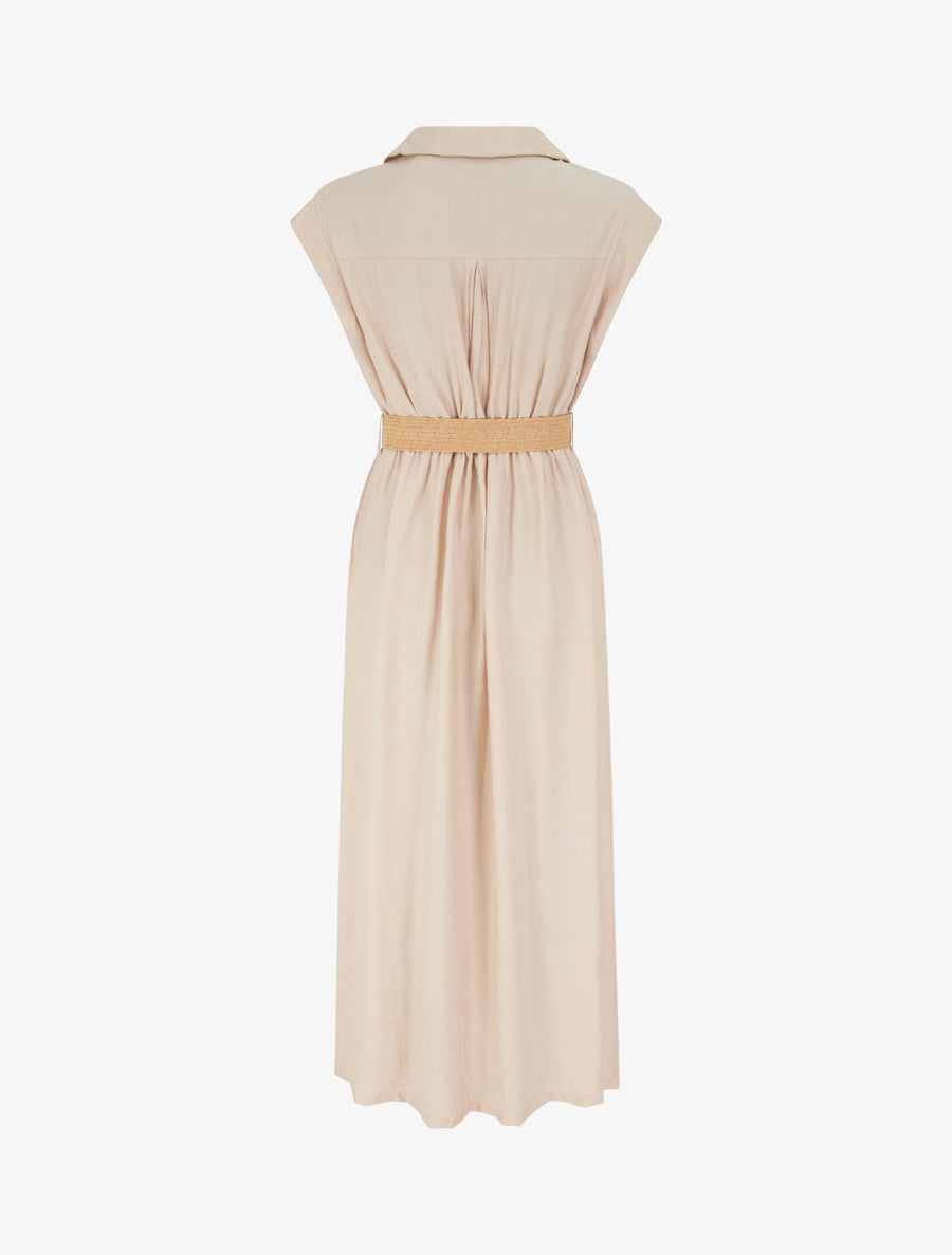 Robe longue unie boutonnée - Beige - 2