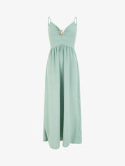 Robe longue unie à col V bijou - Vert d&