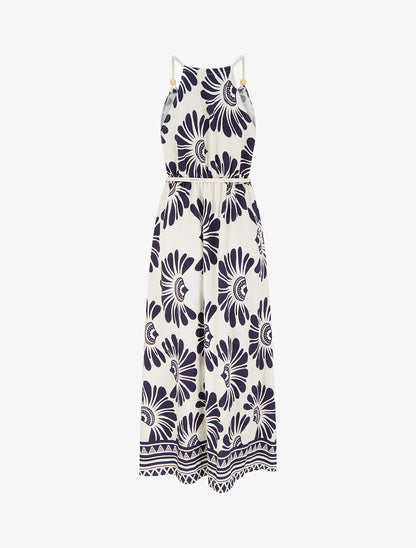 Robe imprimé fantaisie à bretelles en cordelettes - Marine - 2