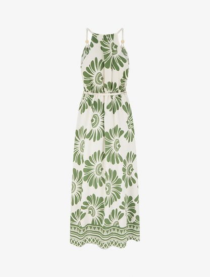 Robe imprimé fantaisie à bretelles en cordelettes - Kaki - 2