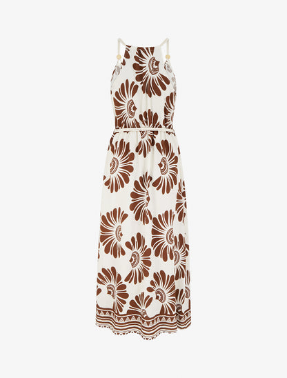 Robe imprimé fantaisie à bretelles en cordelettes - Marron - 2