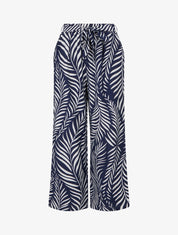 Pantalon élastiqué coupe droite imprimé feuillage - Marine - 1