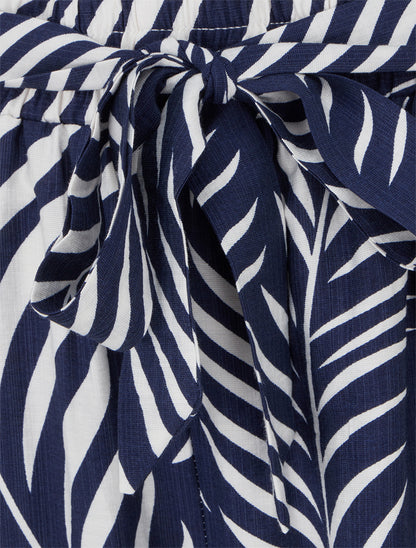 Pantalon élastiqué coupe droite imprimé feuillage - Marine - 3