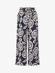 Pantalon élastiqué coupe droite imprimé arabesque - Marine - 1