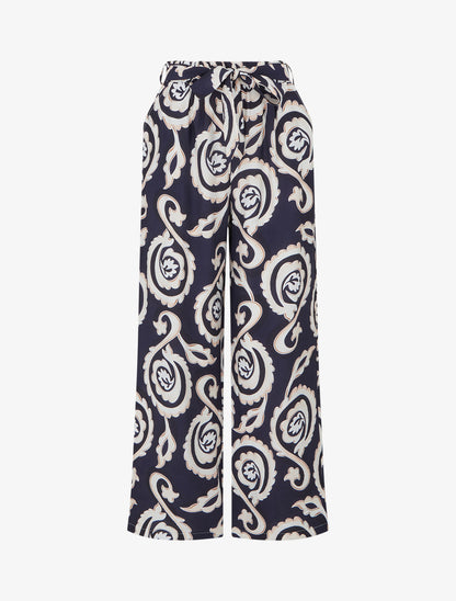Pantalon élastiqué coupe droite imprimé arabesque - Marine - 1