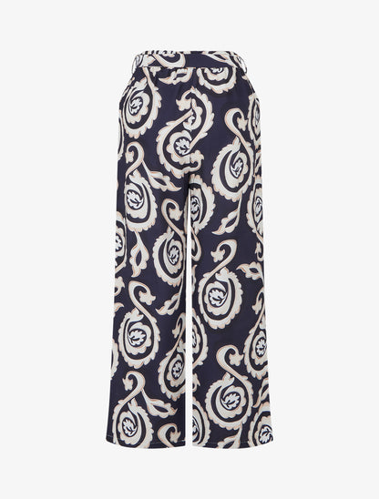 Pantalon élastiqué coupe droite imprimé arabesque - Marine - 2