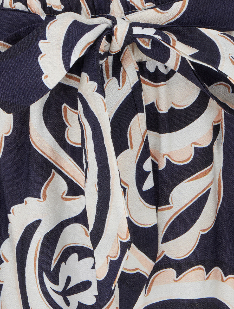 Pantalon élastiqué coupe droite imprimé arabesque - Marine - 3
