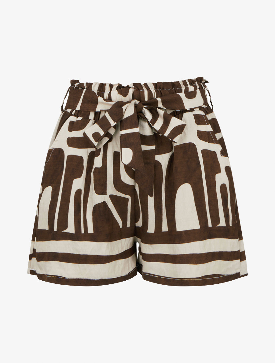 Elastische korte broek met fantasieprint - Bruin