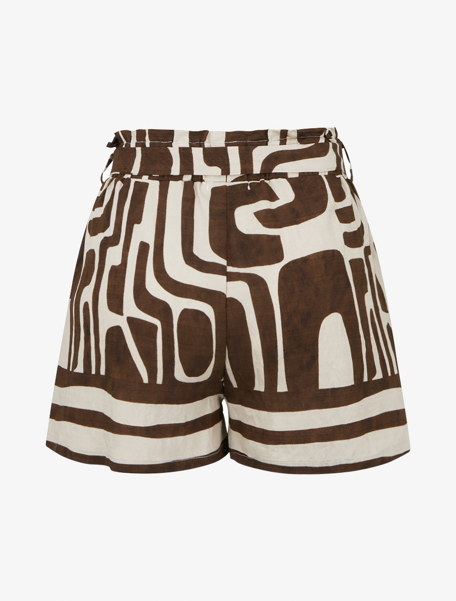 Elastische korte broek met fantasieprint - Bruin