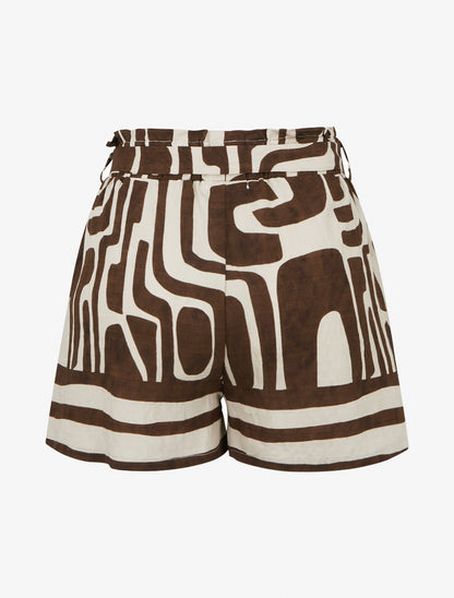 Elastische korte broek met fantasieprint - Bruin