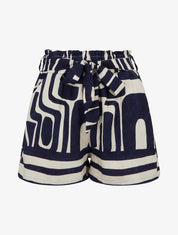 Elastische korte broek met fantasieprint - donkerblauw 