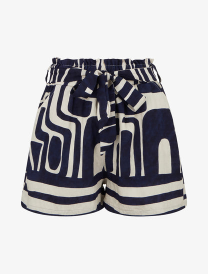 Elastische korte broek met fantasieprint - donkerblauw 