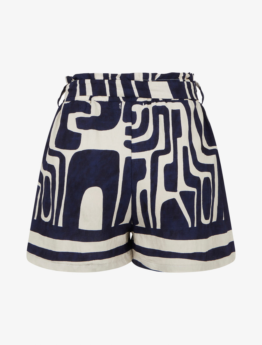 Elastische korte broek met fantasieprint - donkerblauw 