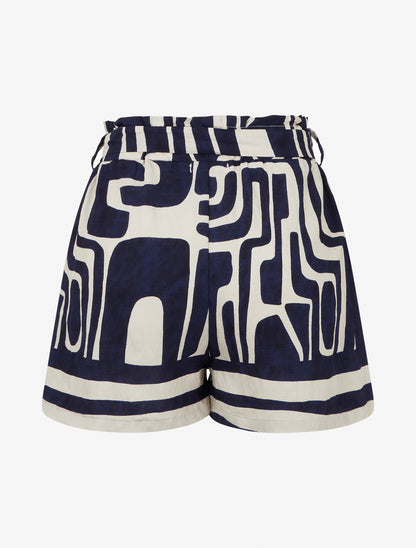 Elastische korte broek met fantasieprint - donkerblauw 