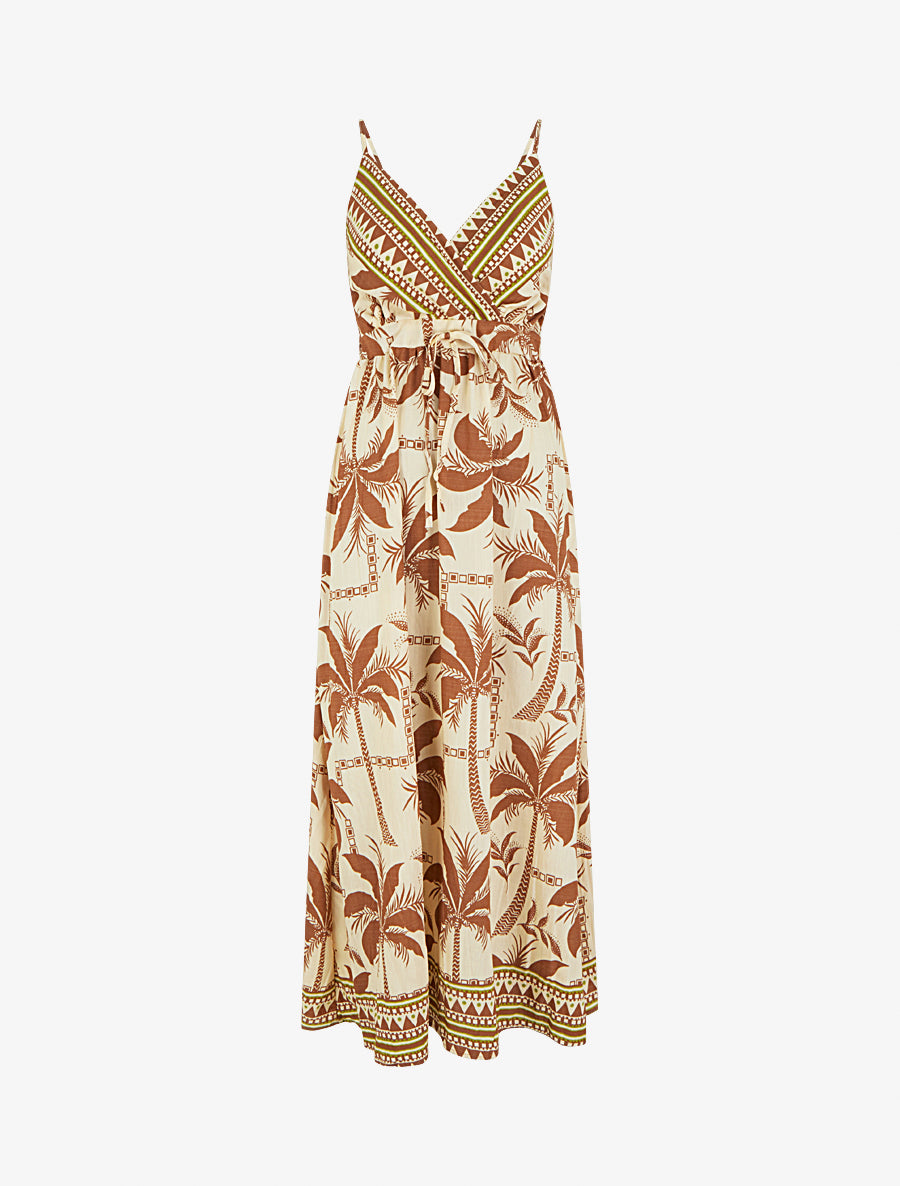 Robe longue à imprimé palmiers - Marron - 1