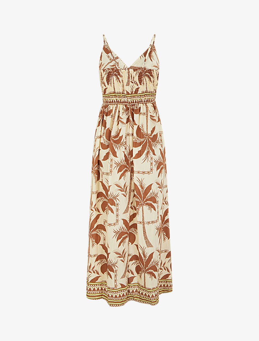 Robe longue à imprimé palmiers - Marron - 2