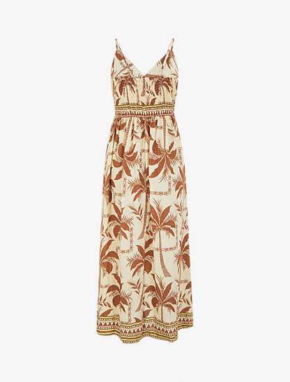 Robe longue à imprimé palmiers - Marron - 2