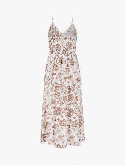Robe longue à imprimé roses - Taupe - 2