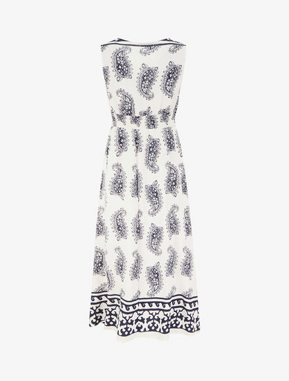 Robe imprimé foulard à col cache-coeur - Marine - 2