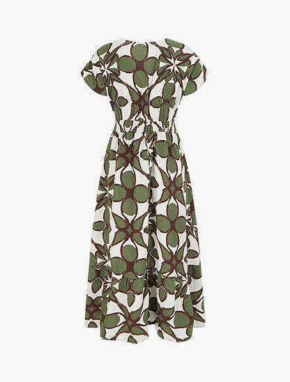 Robe à imprimé fantaisie et col en crochet - Kaki - 2