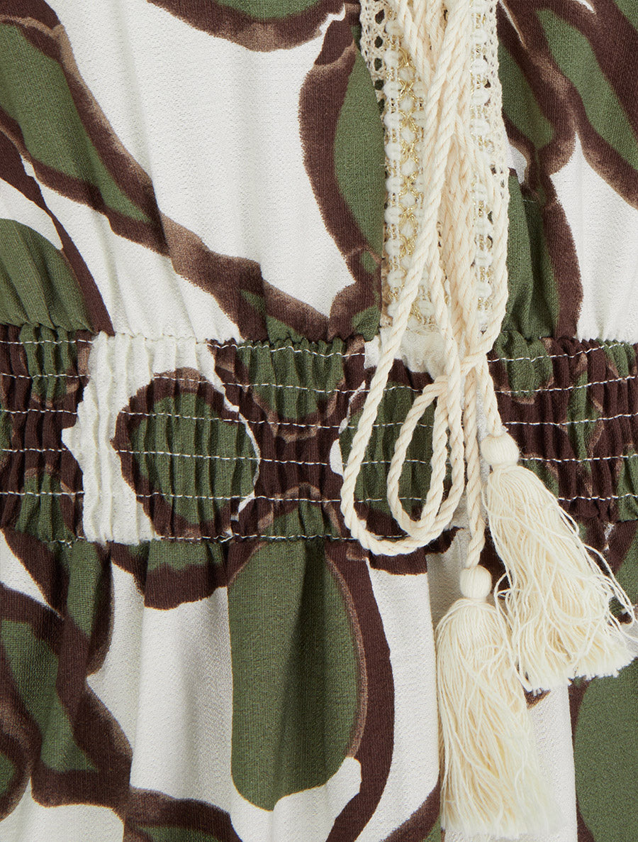 Robe à imprimé fantaisie et col en crochet - Kaki - 3