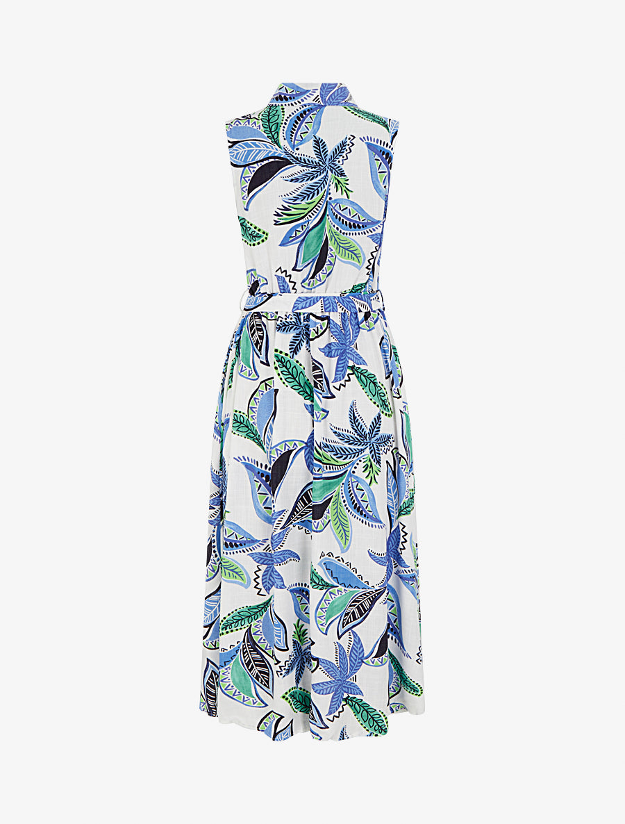 Robe chemise longue à imprimé feuillages - Bleu - 2