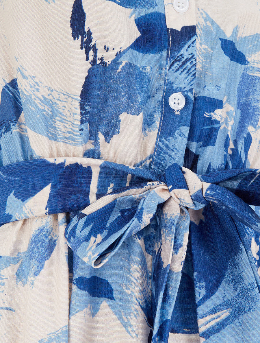 Robe longue style chemise imprimé abstrait - Bleu - 3