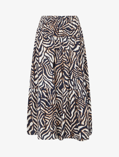 Jupe longue élastiquée graphique stylisé - Marine - 2