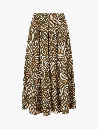 Jupe longue élastiquée graphique stylisé - Kaki - 1