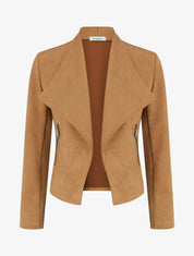 Suède jasje met decoratieve ritszakken - Kameel